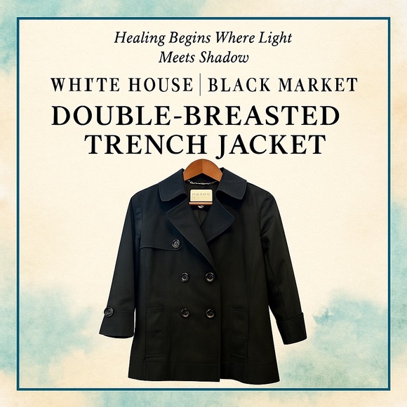 S • White House Black Market Double-Breasted Trench Coat – Black Classic Jacket - Picture 8 of 12